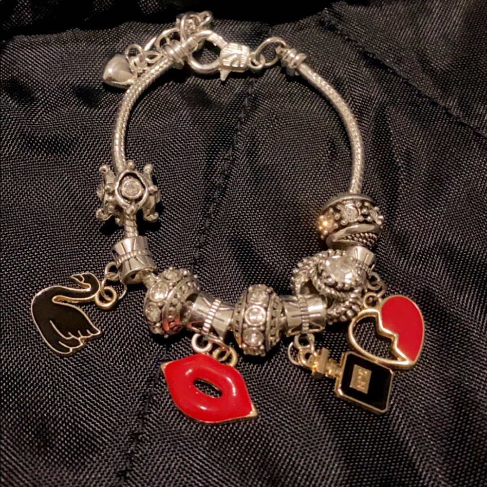 Silver Snake Bracelet with Charms